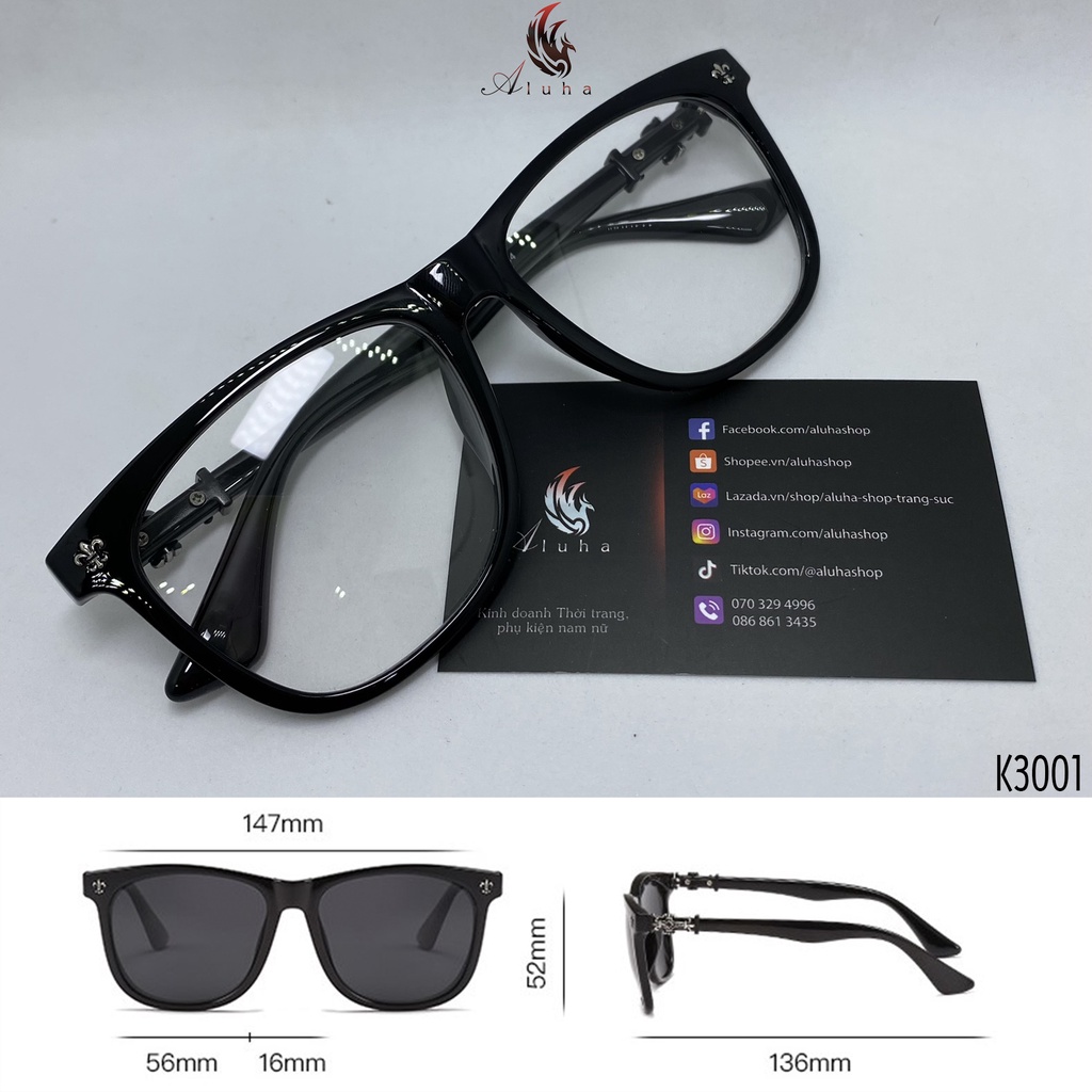 Gọng kính TR90 chống ánh sáng xanh cao cấp họa tiết Chrome Heart thập tự sắc nét - K3001 - Aluha