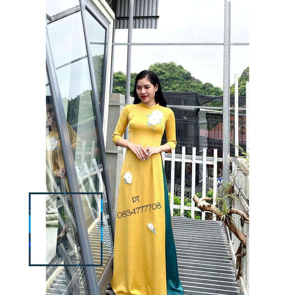 Áo Lụa tây thi thêu hoa hồng , Aó Dài  hàng may sẵn.