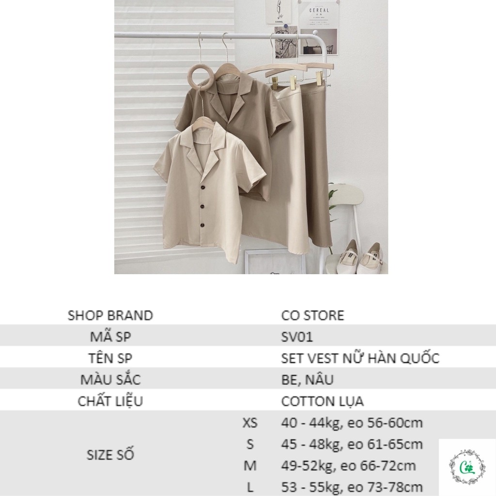 Set vest chân váy chữ A, set vest công sở Hàn Quốc CỎ STORE SV01
