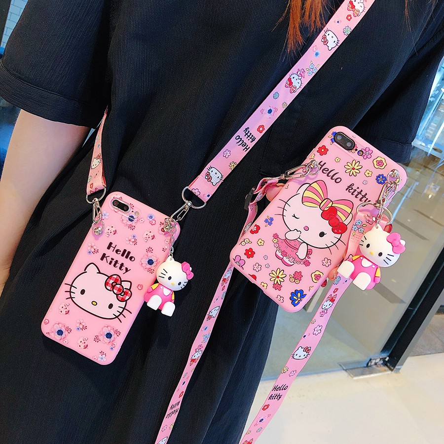 Ốp Điện Thoại Tpu Hình Hello Kitty Màu Hồng Gắn Dây Đeo Và Búp Bê Cho Samsung J2 J3 J4 J5 J6 J7 Pro Prime 2016 2018