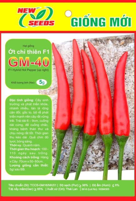 HẠT GIỐNG ỚT CHỈ THIÊN F1 GM40- Giống cao sản, trái đẹp, siêu cay