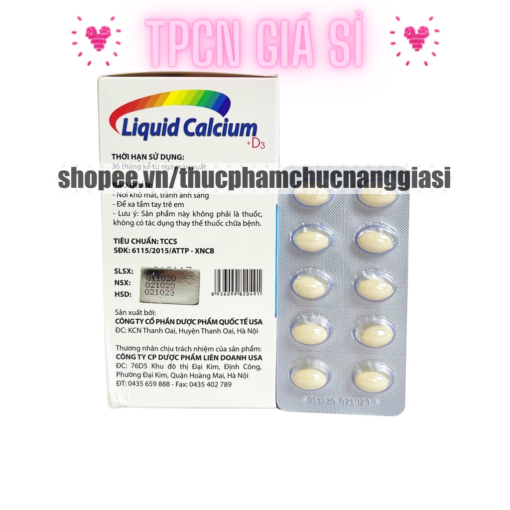 Viên uống  ALCIUM NANO LIQUID bổ sung canxi, vitamin và các khoáng chất cần thiết – Hộp 100 viên ( vỈ )