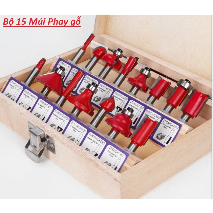 Bộ mũi phay gỗ, Múi soi gỗ cao cấp đầu 6,35mm 15 chi tiết