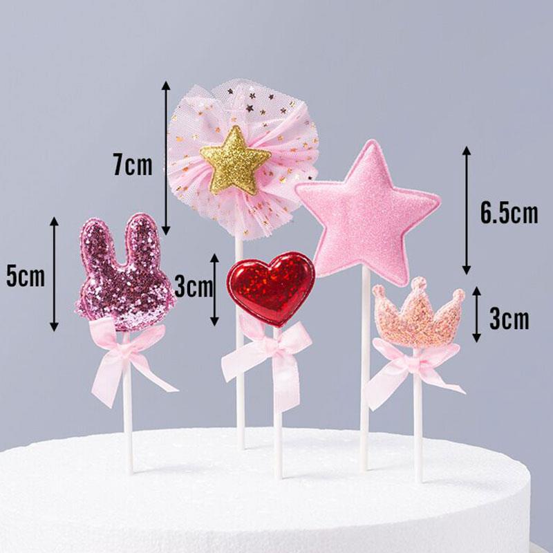 Set tai thỏ, vương miện, ngôi sao, trái tim trang trí bánh kem, bánh sinh nhật