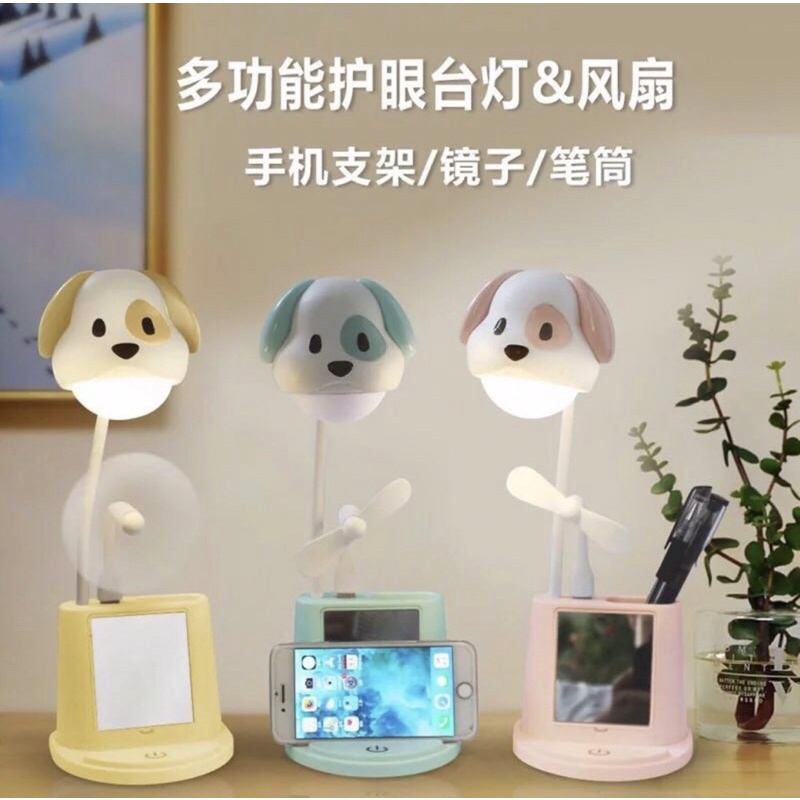 Đèn học chống cận hình thú có quạt có gương soi❤️FREE SHIP❤️đèn học để bàn nút bấm cảm ứng có lôc cắm bút