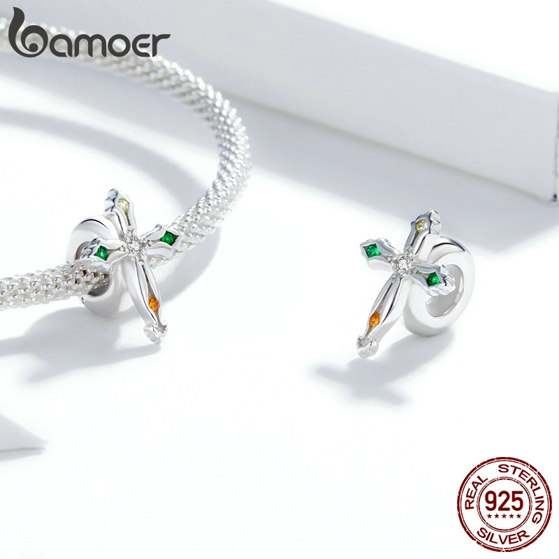 Hạt Vòng Tay Bamoer BSC343 Bằng Bạc 925 Sterling Hình Dạng Thánh Giá Phong Cách Lễ Tạ Ơn