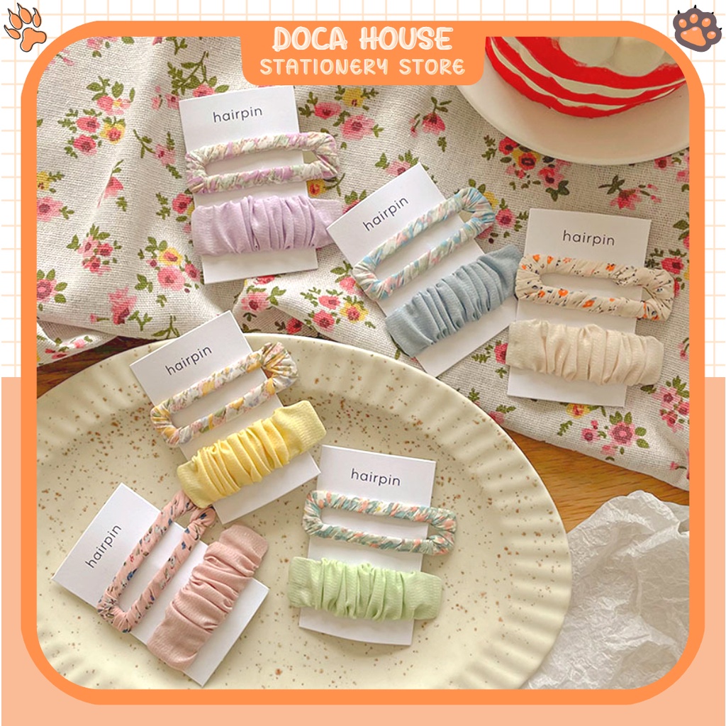 Set 2 Kẹp Tóc Mái Vải Lụa Satin Họa Tiết Hoa Nhiều Màu Sắc Nhẹ Nhàng Thời Trang Hàn Quốc