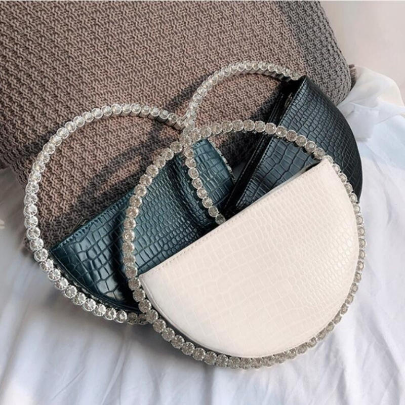 Túi Xách Tote Hình Tròn Đính Kim Cương Phong Cách Thời Trang Dành Cho Nữ