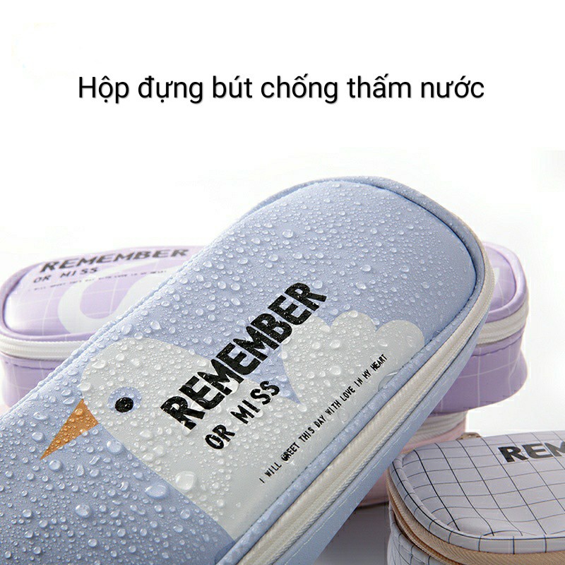 SG - Hộp bút da pu hoạt hình thú cute, bóp đựng viết lớn chống thấm nước đựng vừa máy tính