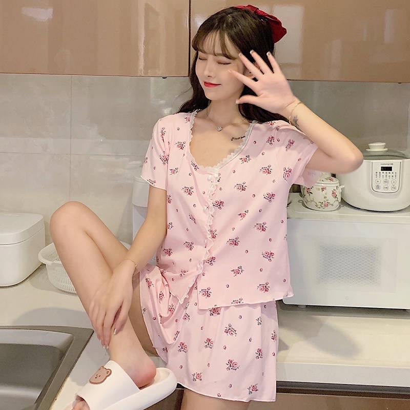 Bộ mặc nhà nữ mùa hè chất cotton hoạ tiết hoa nhí viền bèo dễ thương, co giãn 4 chiều thoải mái, nhiều size