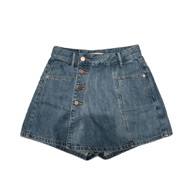 South Korea Dongmen denim shorts skirt women's summer 2022 new Korean version of high-waist buckle design A-shaped hot pants
