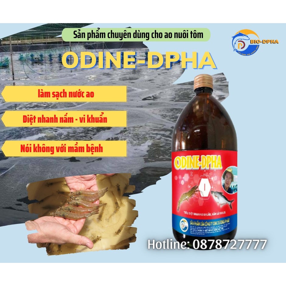 Chế Phẩm Sinh Học -Chất Xử Lý Nước Ao - ODINE DPHA Diệt Khuẩn, Làm Sạch Môi Trường Ao Chai 1 Lít