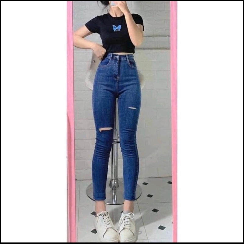 MÃ 507 QUẦN BÒ JEANS CẠP CAO RÁCH GỐI | BigBuy360 - bigbuy360.vn