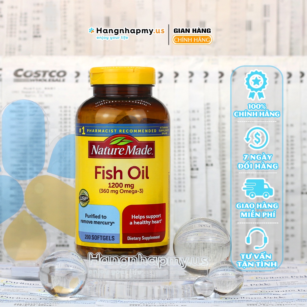 Viên uống dầu cá Omega 3 Nature Made Fish Oil 1200mg hộp 200 viên của Mỹ