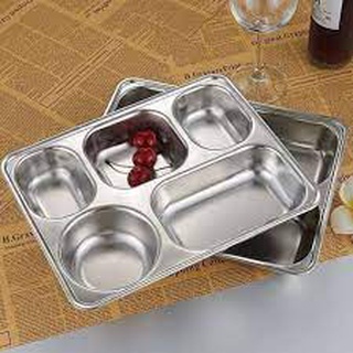 khay cơm inox/ khay chia cơm học sinh, văn phòng 5 ngăn BL