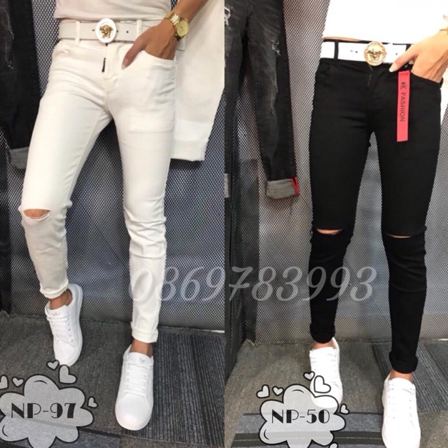 [Mã SKAMAP6 giảm 8% TỐI ĐA 50K đơn250K] Quần jeans nam đen-trắng rách gối | BigBuy360 - bigbuy360.vn