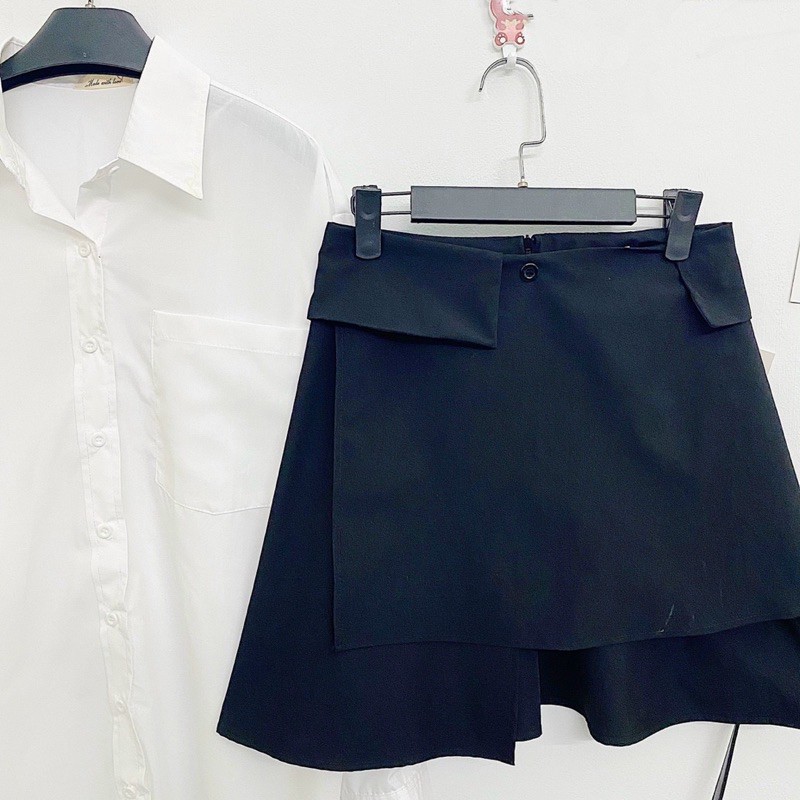 Set Đồ JIKO SET gồm chân váy đen và áo sơ mi trắng mặc được 2 kiểu form chuẩn