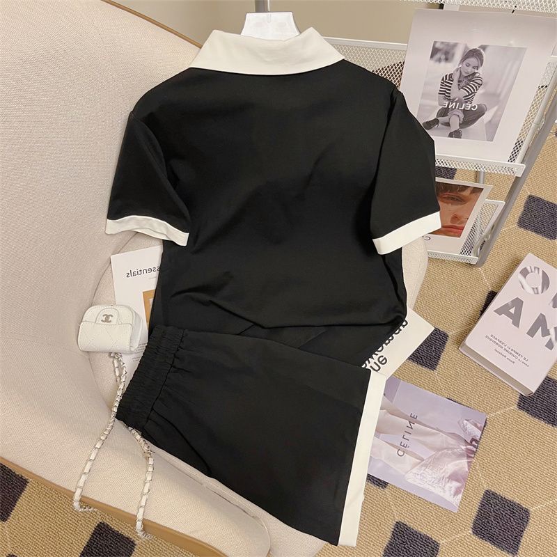 Set đồ 2 món gồm áo polo tay ngắn quần short thể thao trẻ trung thời trang mùa hè Hàn Quốc dành cho nữ