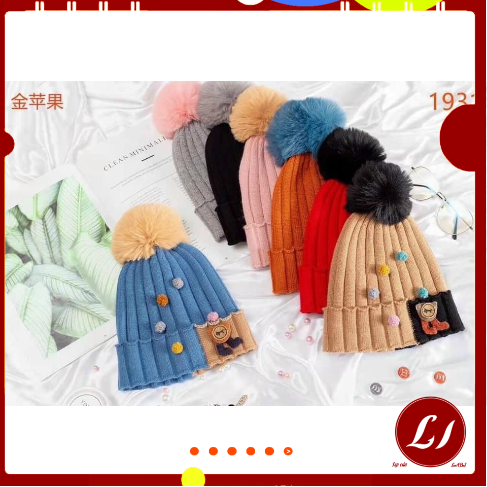 MŨ LEN QUẢ BÔNG SIÊU XINH CHO BÉ