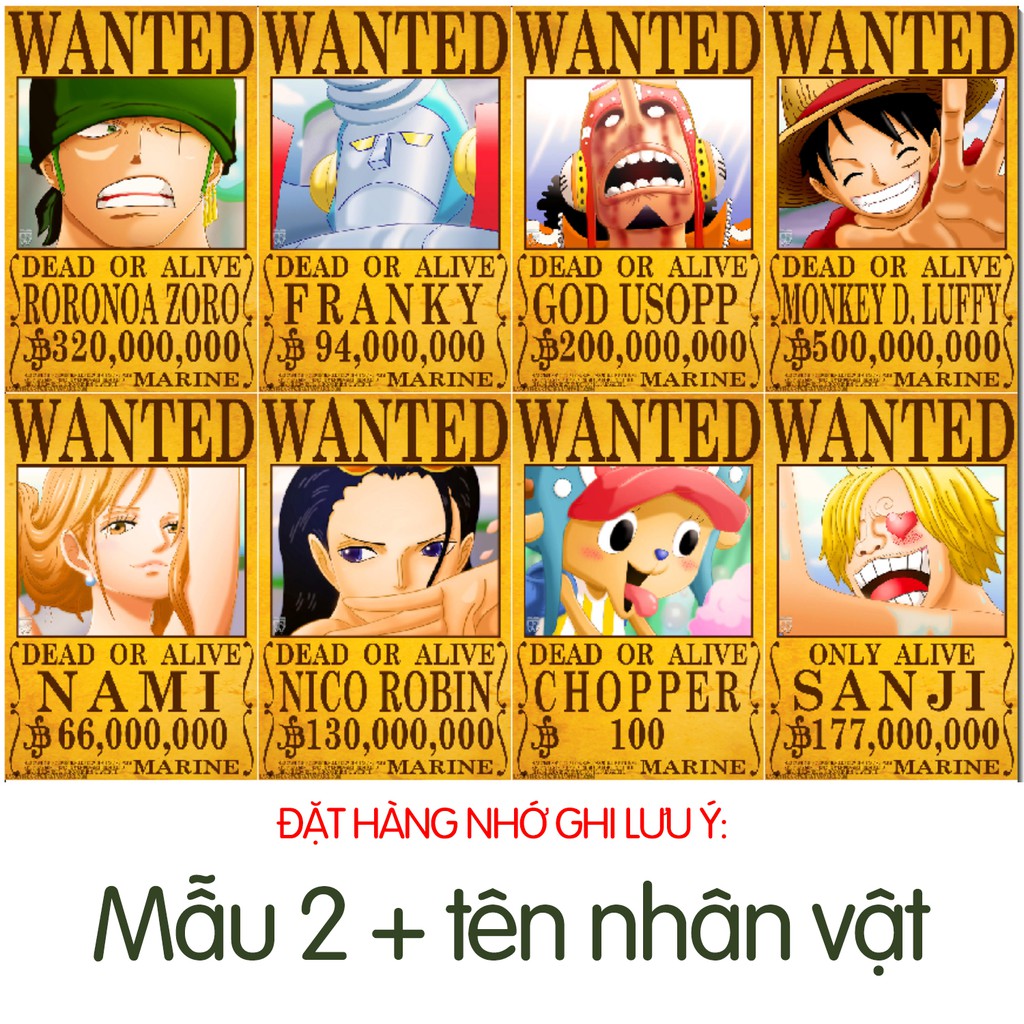 Tờ truy nã, Poster dán tường One Piece Wanted, Luffy hoặc in theo yêu cầu  B6 13x18, A5 15x21, A4 21x30, A3 30x42