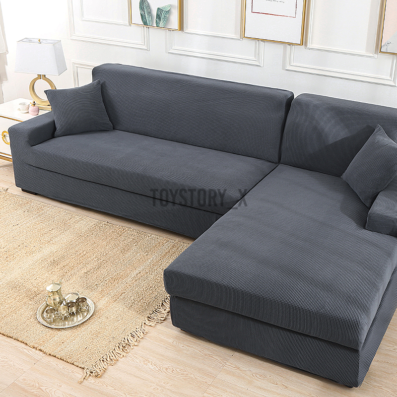 Grey Stretch Elastic Sofa Cover Solid Non Slip Soft Slipcover Washable Couch Furniture Protector for Living Room