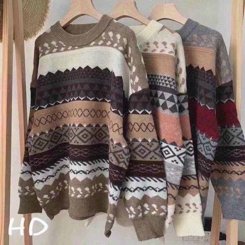[Hàng Đẹp] Áo Len Lông Vintage Hoạ Tiết Thổ Cẩm
