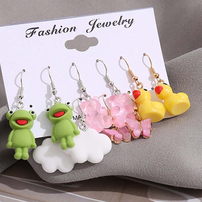 Youyo Bông Tai Thả Mặt Hình Động Vật Ếch Vịt Đám Mây Gấu Gummy Hợp Thời Trang