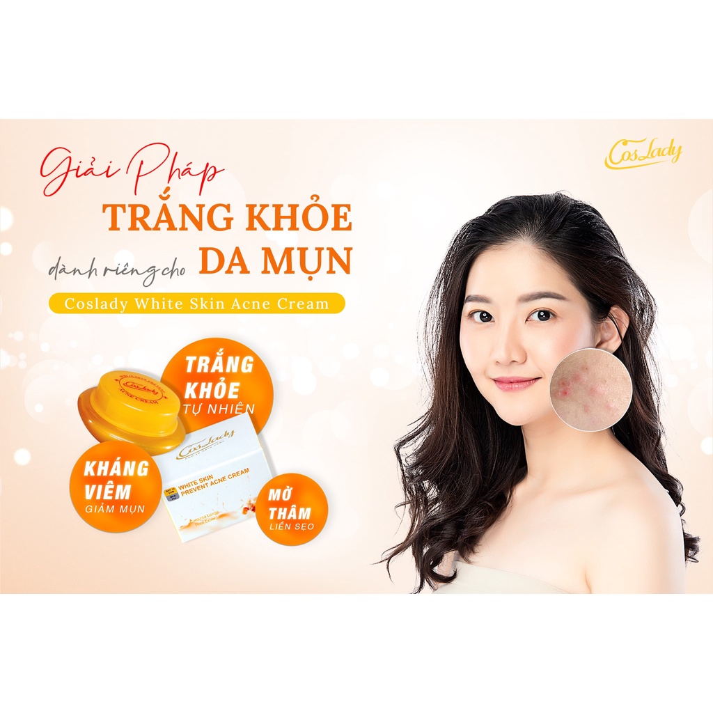 Kem Dưỡng Trắng Dành Cho Da Mụn 12gr - Coslady White Skin Acne Cream