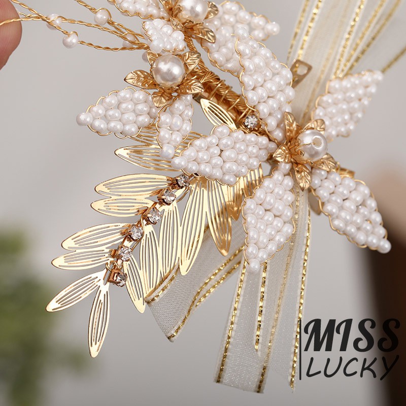 Set kẹp tóc hình bông hoa gắn đá giả và hạt ngọc trai thời trang thanh lịch cho nữ