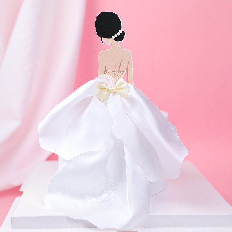 Topper Cắm Trang Trí Bánh Kem Hình Áo Cưới Cô Dâu
