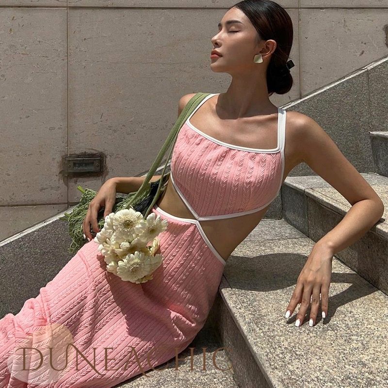 DUNEA Đầm Hở Lưng Phối Dây Thắt Thời Trang Gợi Cảm Dành Cho Nữ