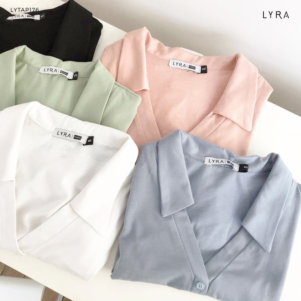 Áo phông croptop nữ thiết kế by LYRA cổ bẻ khoét V, thun cotton basic dáng ôm tay ngắn phong cách Hàn Quốc -LYTAP176