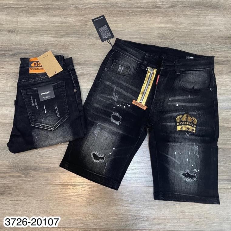 Quần Jean ngắn in logo vương miện - Quần ngố Dsque - Quần đùi nam thời trang cao cấp