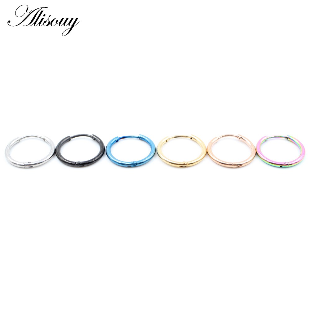 Alisouy Set 2 Khuyên Tai Tròn Bằng Thép Không Gỉ Dày 1.6mm Phong Cách punk Cá Tính Dành Cho Nam Và Nữ