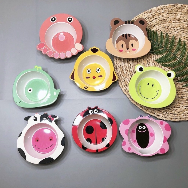 Bát ăn dặm lúa mạch cho bé hình thú cưng, Chén ăn dặm làm từ chất liệu nhựa sợi tre, chịu nhiệt cao, không độc hại