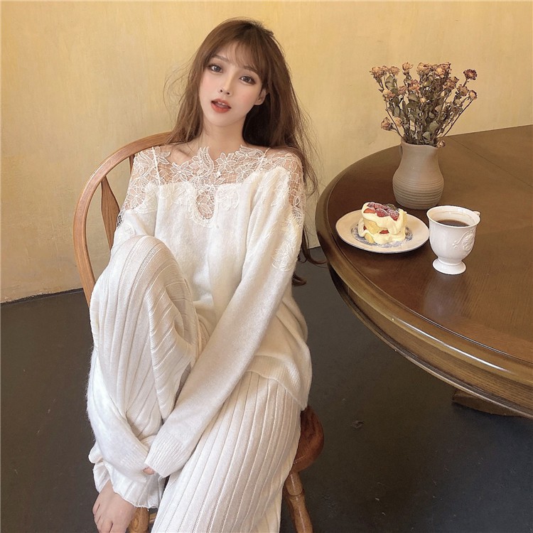 Áo trễ vai tiểu thư mùa thu bông viền ren hoa hàng Quảng Châu