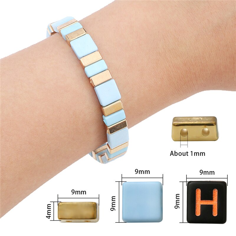 50-100 Hạt xỏ lỗ đôi bằng nhựa acrylic hình vuông in chữ làm trang sức thủ công