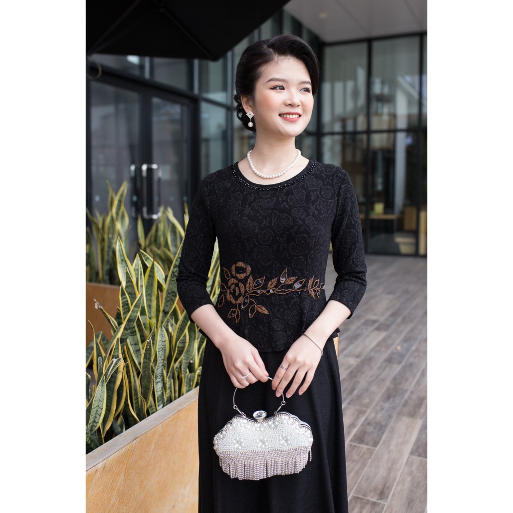 Váy đầm trung niên Ladyshop thời trang nữ thiết kế kết cườm cao cấp TK696