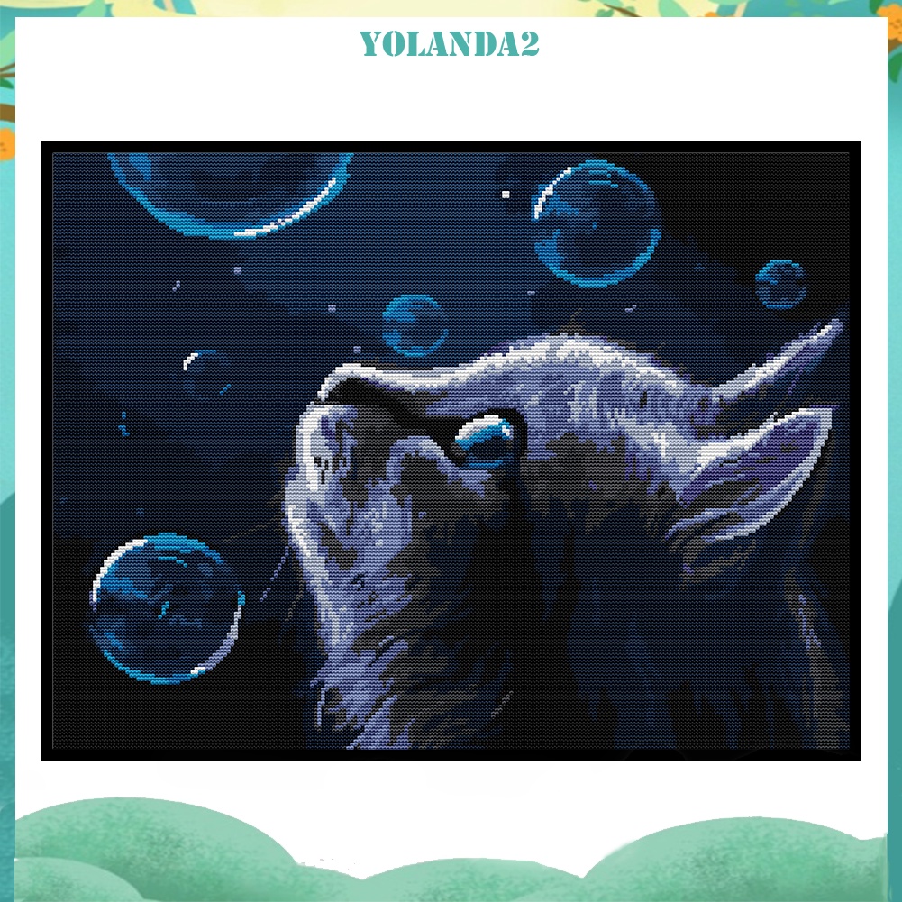 Tranh thêu chữ thập 14CT hình mèo đêm toàn bộ