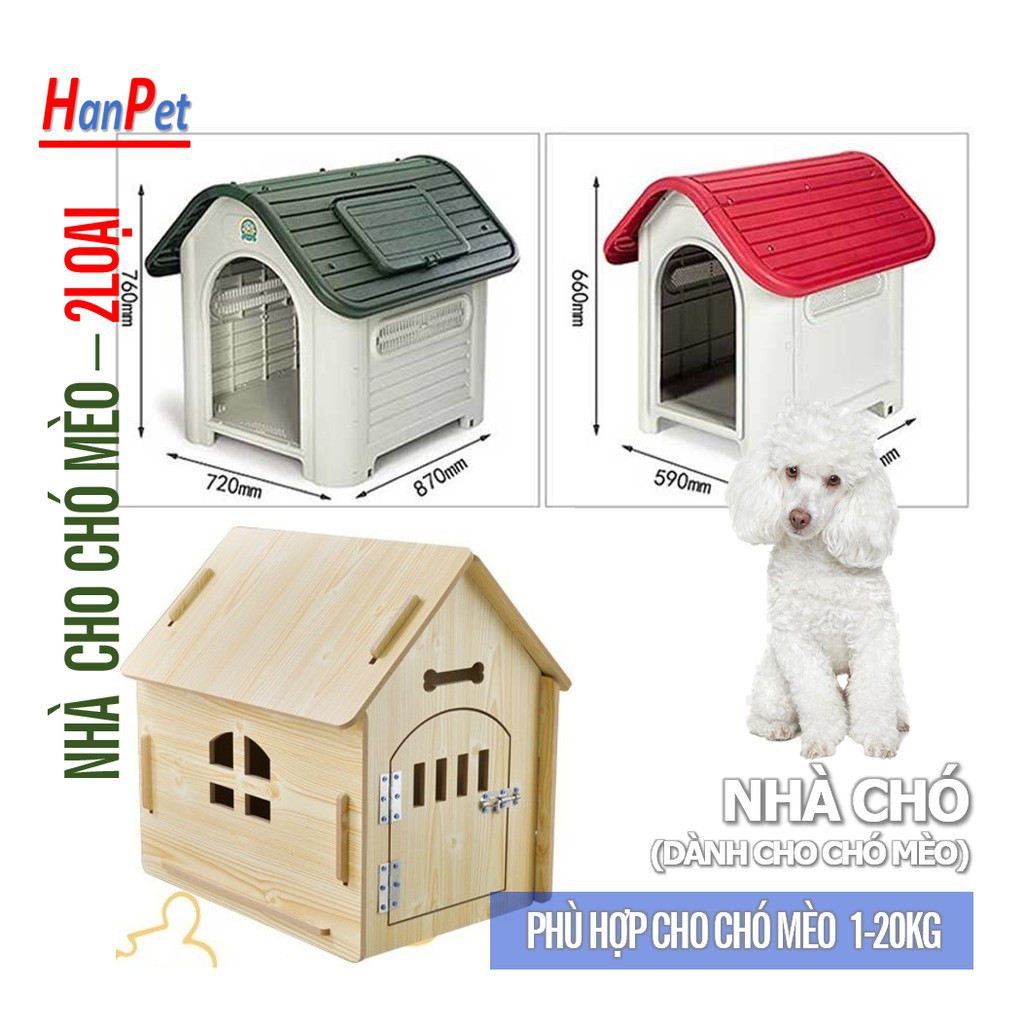 Hanpet.GV- - Nhà cho chó mèo ở (2 loại gỗ và nhựa) chuồng chó cao cấp mái nhọn