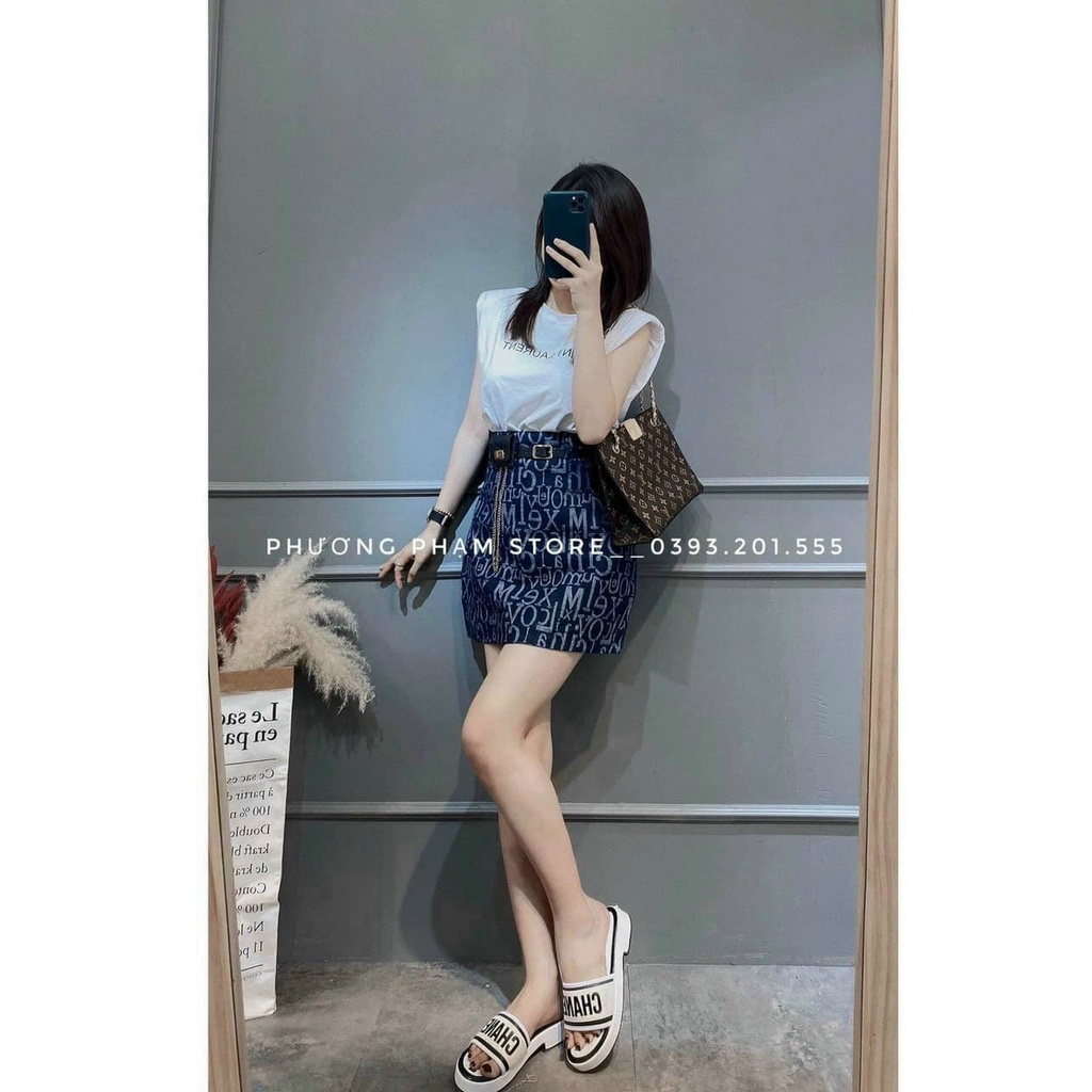 Chân váy bò kèm đai xích _ HÀng Quảng Châu