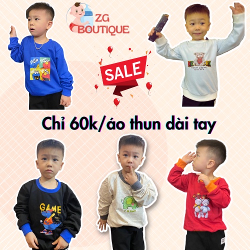 Áo thun dài tay cho bé trai, bé gái chất cotton mềm mại ZG Boutique cho bé mặc đi học đi chơi size từ 13 đến 28kg