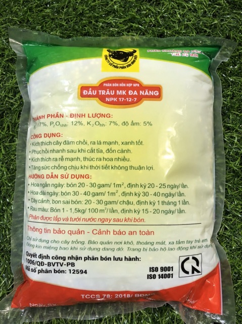 Phân bón Đầu Trâu đa năng NPK 17-12-7 chuyên hoa cây cảnh chồi lá khỏe ra hoa nhiều (hàng cao cấp)1kg