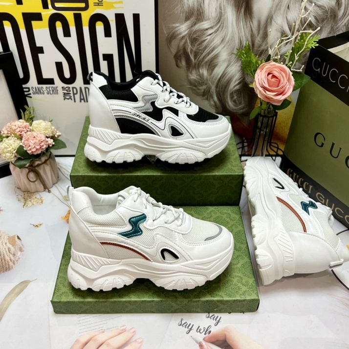Giày Thể Thao Đế Độn 7 Phân 💥ẢNH TỰ CHỤP💥Giày Tăng Chiều Cao - Quai Lưới Kim Tuyến   519