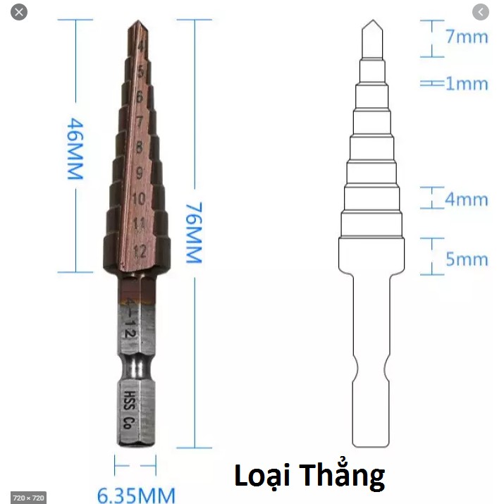 Mũi khoan bước HSS Coban M35 cỡ 4 - 12mm siêu cứng,mũi khoan đa năng