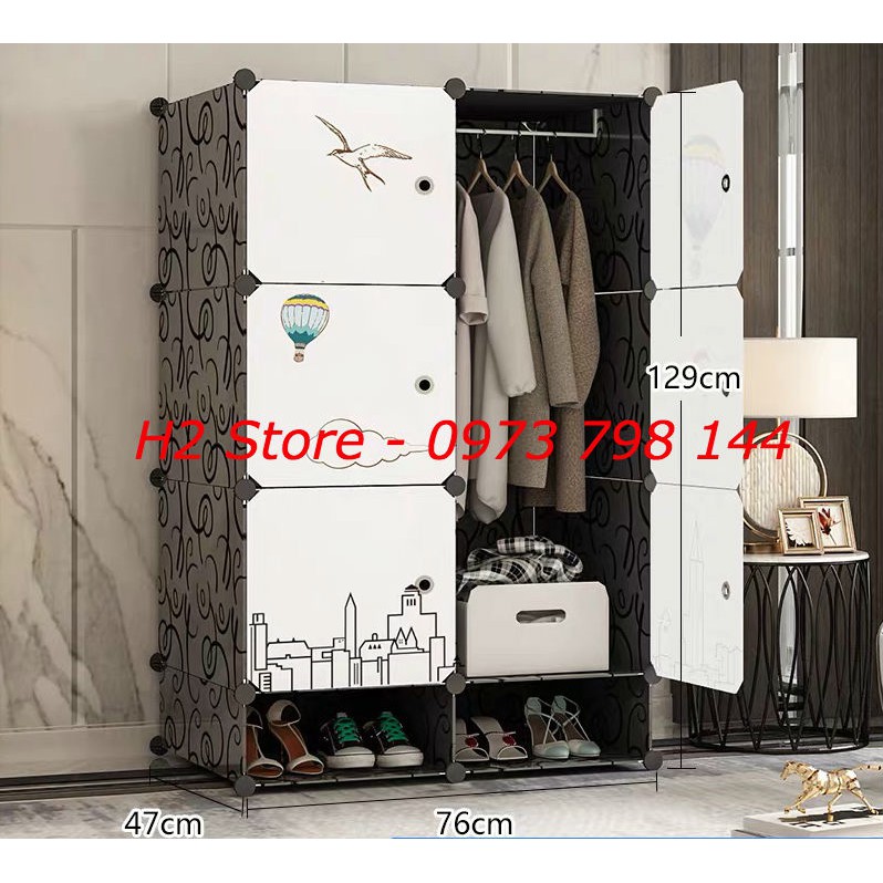 TỦ NHỰA LẮP GHÉP 6 Ô + 2 GIÀY CỬA KHÍ CẦU DỄ THƯƠNG ĐỂ QUẦN ÁO ĐA NĂNG THÔNG MINH sâu 47cm
