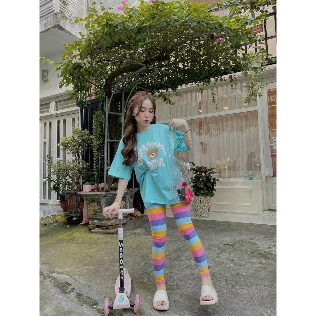 Bộ Sắc Màu Mặc Nhà Nữ, Mặc Đi Chơi Áo Thun Quần Ôm Thun Gân, Mẫu Đẹp, Màu Hot