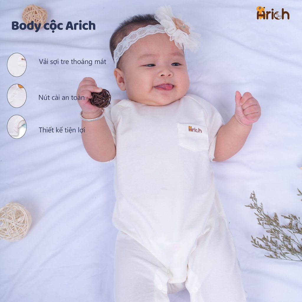 Bộ body cộc tay Arich vải sợi tre (lẻ size 0-3m và 6-9m)
