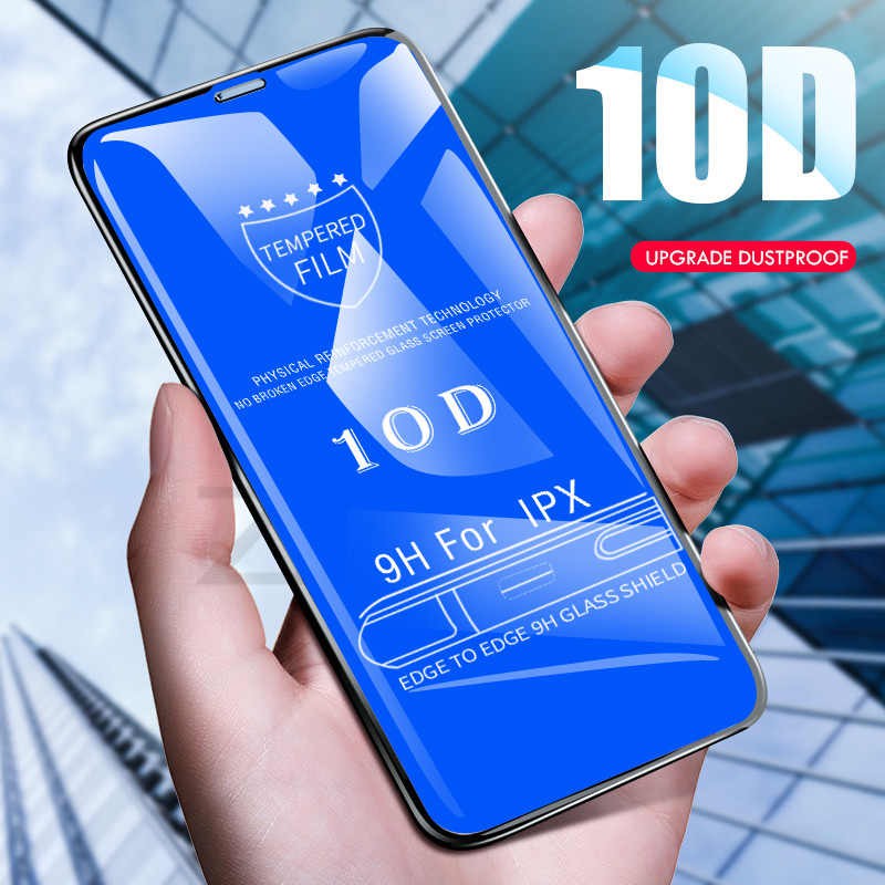 Kính cường lực iPhone 10D tem xanh iPhone Full Màn cho 6 6S 7 8 Plus X XS XR XS MAX 11 PRO MAX