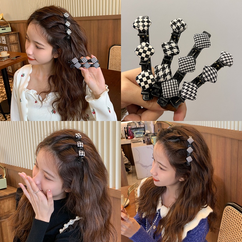 Kẹp tóc họa tiết caro trắng đen phong cách Hàn Quốc thời trang dành cho nữ